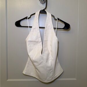 Akira White Halter Plunge Neck Tank Top